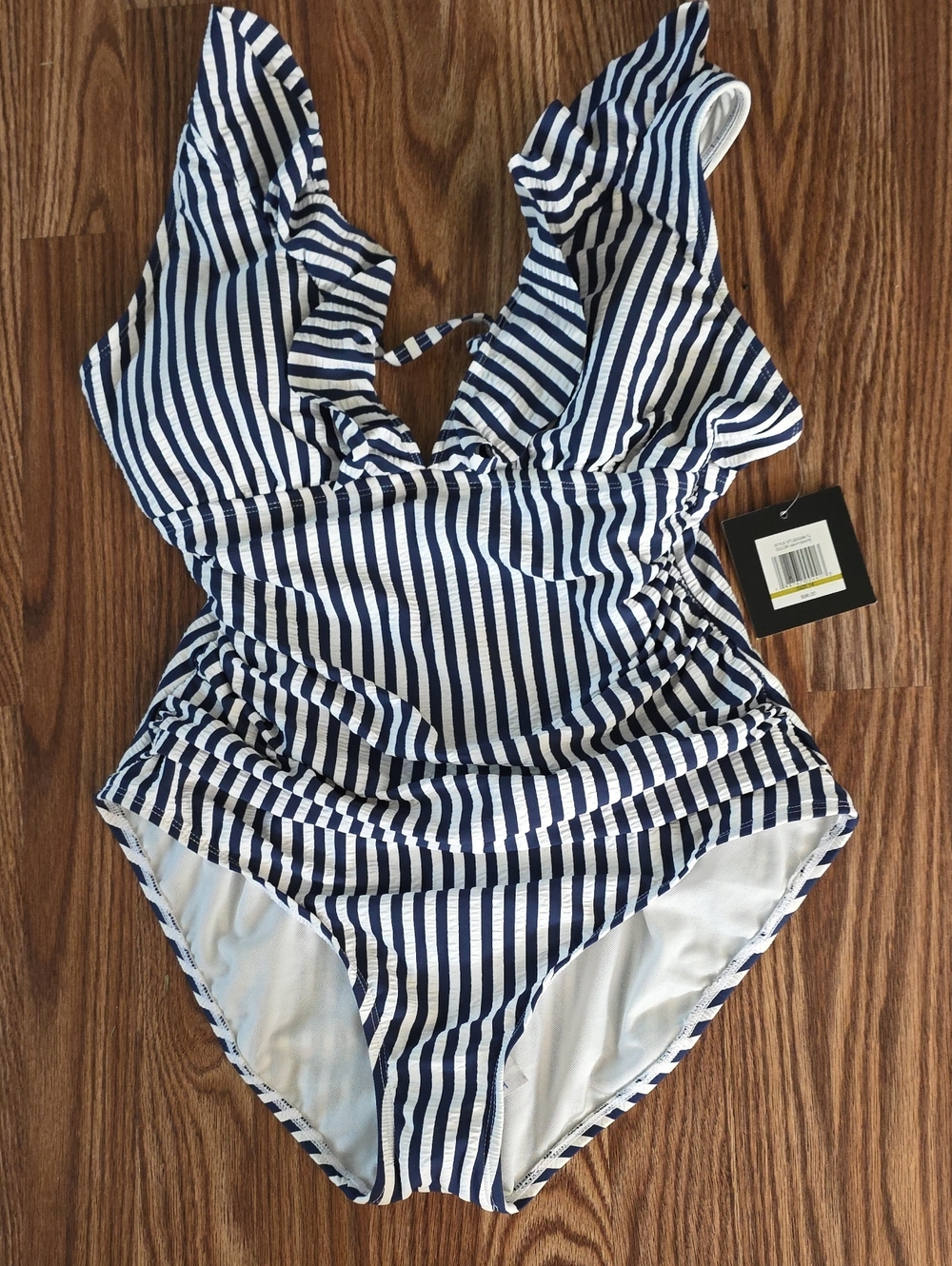 Ellen Tracy Navy and White Striped One-Piece Swimsuit - Brand Unspecified - Picture 2 of 7